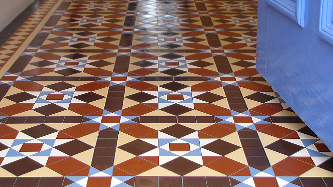 Reproduction Victorian hall floor tiles. Finsbury Tile Design Supplied on Sheets