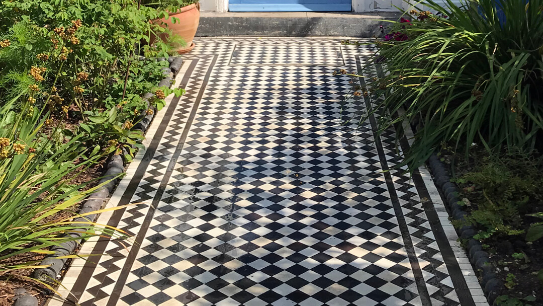 Black and White path tiles restored and repaired.